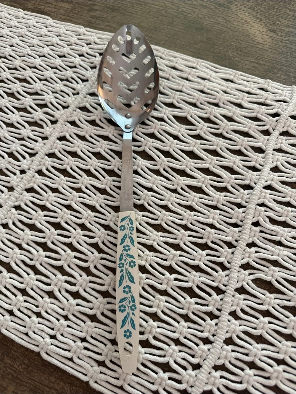 Vintage 60s/70s Household Japan Stainless Steel Cornflower Slotted Serving Spoon